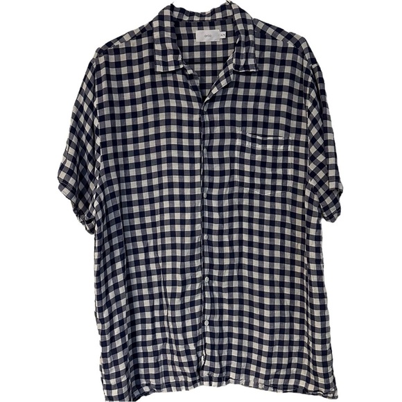 Onia Vacation Shirt Marco Gingham Ensign Blue Linen Blend Button Down Size XL - Picture 1 of 10